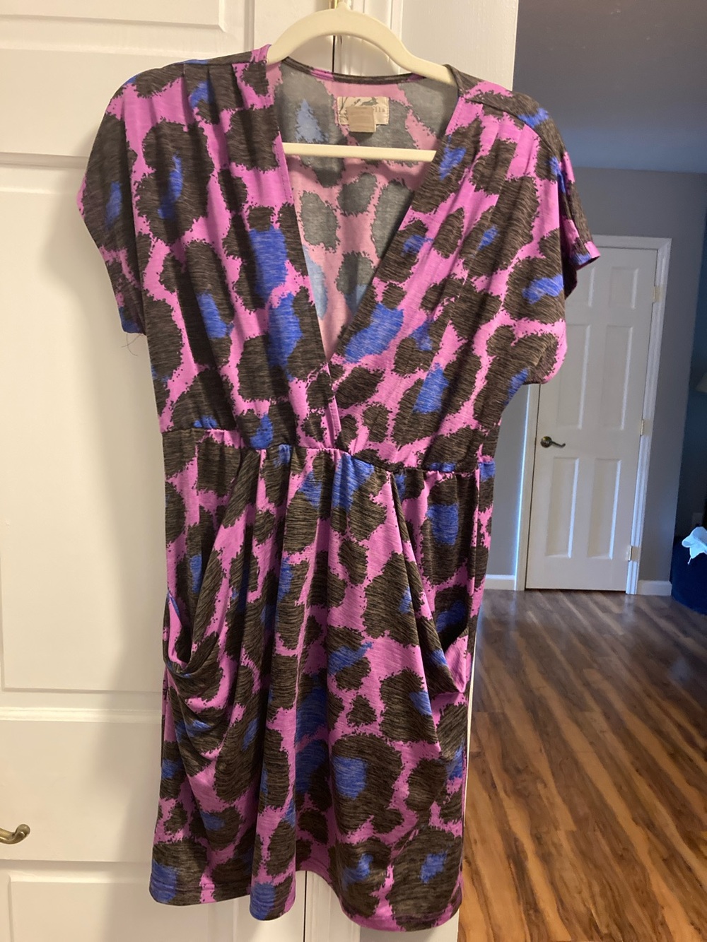 Paraella Pink and Gray Abstract Animal Print Short Dress